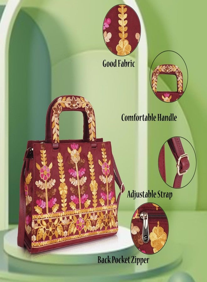 EVEDA Welvet Design Gorgeous Embroidery Stylish Design Shoulder Crossbody Hobo Women Handbag (Maroon) - Image 3